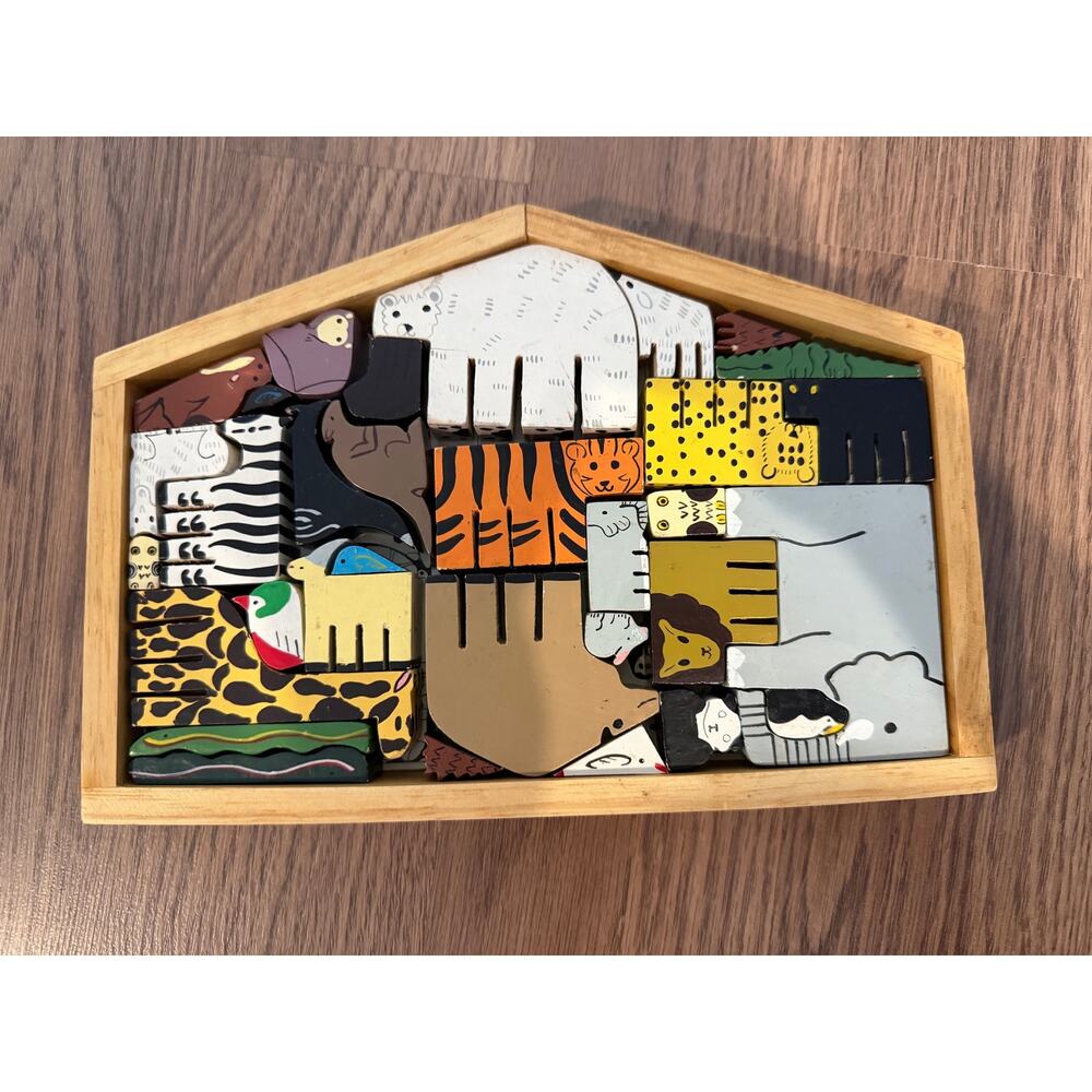 Vintage jigsaw Wooden Animal Hand Painted Puzzle